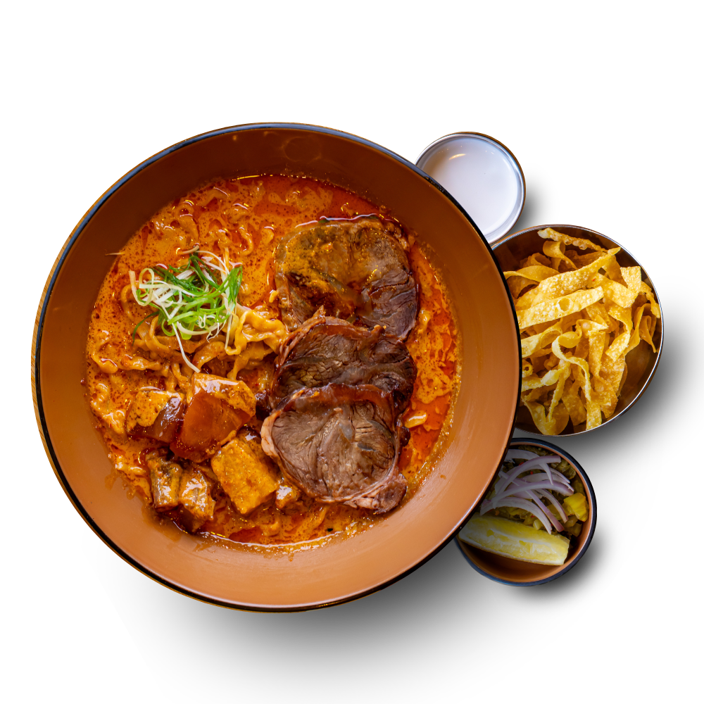 Khao Soi beef — slow-cooked beef and tendon in rich coconut curry broth